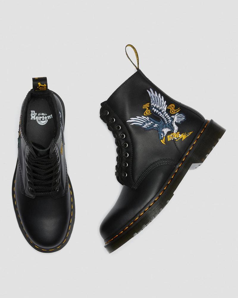 Men's Dr Martens 1460 Souvenir Embroidered Leather Ankle Boots Black | AU 415FDN